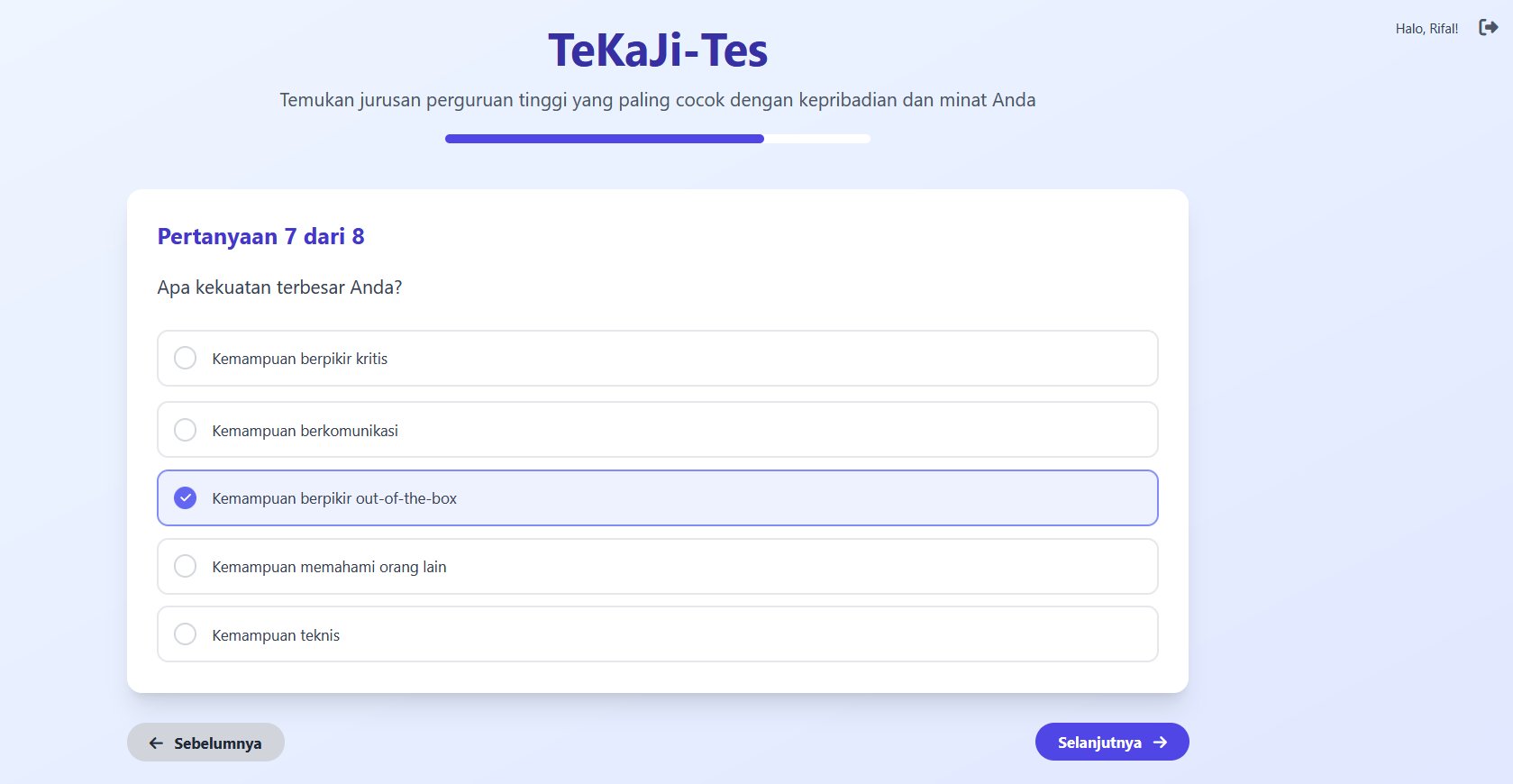 Gambar Proyek Pengembangan Website TeKaJi: Tes Kecocokan Jurusan Masuk Perguruan Tinggi